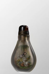 Old Chinese Inside Painting Peking Glass Figure Design Snuff Bottle w Stopper