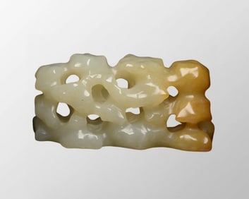 Openwork Chinese Natural Hetian Jade Carved Mountain Brush Pen Shelf