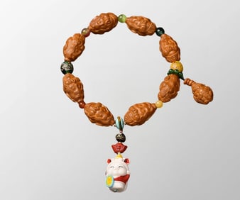 Natural Olive Nut Carved Sea Maid Beads Bracelet