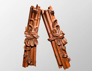 A Pair Old Chinese Boxwood Wood Paperweights