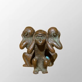 Vintage Chinese Copper Three Monkey Statue