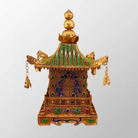 Superb Chinese Qing Dynasty Gold Wire Enamel Inlay Gems Shrine