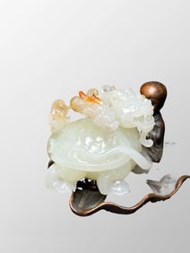 Superb Vintage Chinese Hetian Jade Carved Dragon Turtle & Dragon Statue