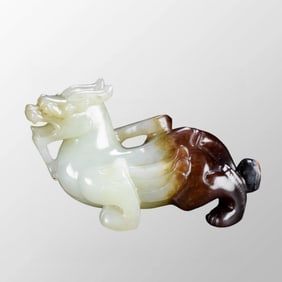 Vintage Chinese Hetian Jade Carved Fortune Beast Statue