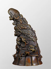 Vintage Ox Horn High Relief Chi Dragon Statue