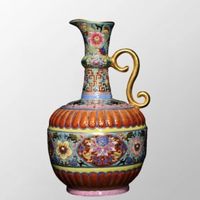 Chinese Qing Dynasty Gilt Gold Famille Rose Enamel Flowers Design Porcelain Vase