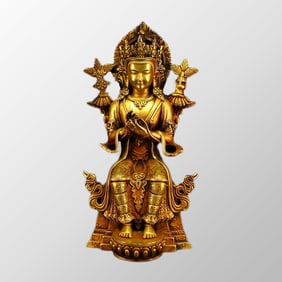 Vintage Gilt Gold Bronze Buddhism Figure Statue