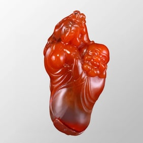 Chinese Natural Nanhong Agate Carved Figure Pendant