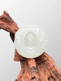 Chinese Natural Hetian Jade Carved Buddha Pendant