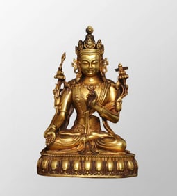Vintage Tibetan Buddhism Gilt Gold Bronze Buddha Statue