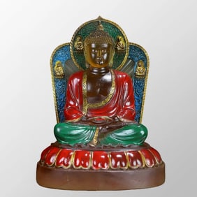 Vintage Chinese Gilt Gold Painted Peking Glass Siddhartha Buddha Statue