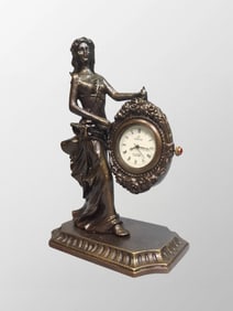 Vintage Bronze Beautiful Woman Mechanical Clock