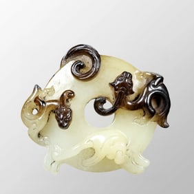 Old Openwork Chinese Hetian Jade Carved Chi Dragon Pendant