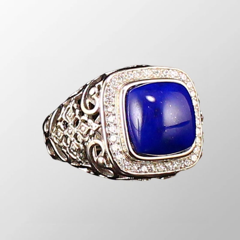 Chinese Pure Silver Inlay Lapis Lazuli Ring (1 of 8)