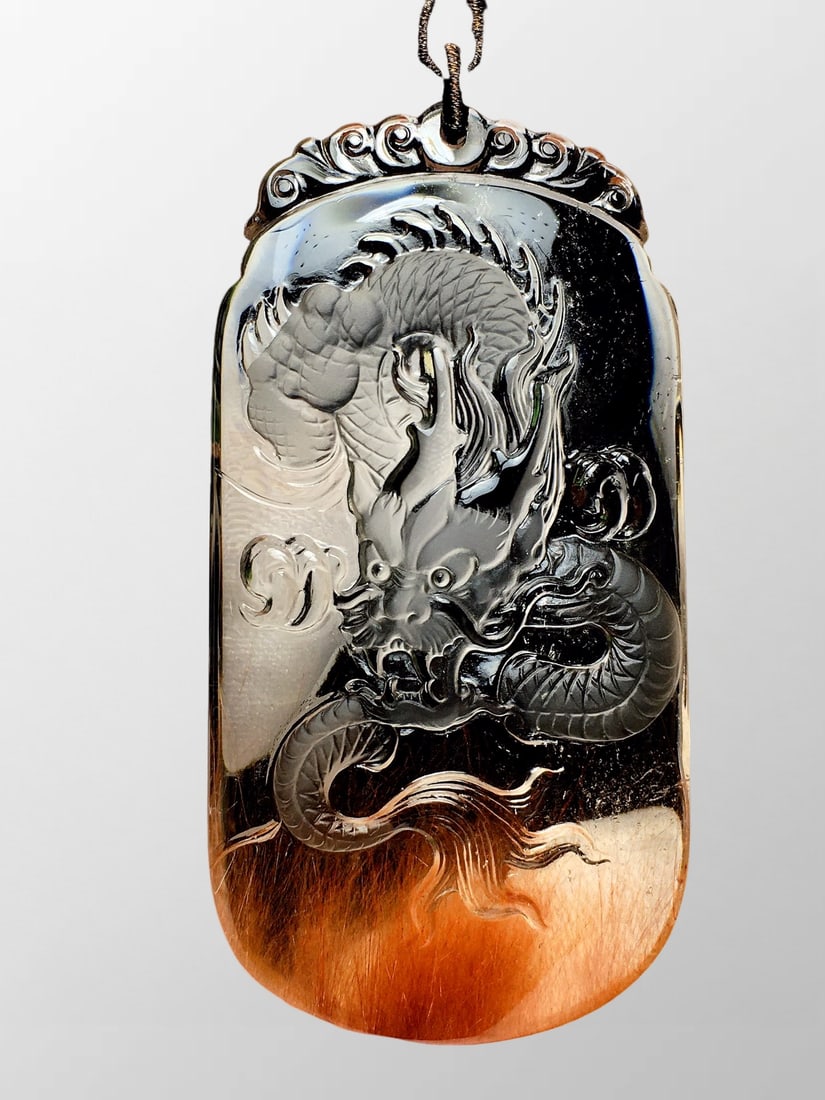Beautiful Chinese Red Crystal Low Relief Fortune Dragon Pendant (1 of 7)