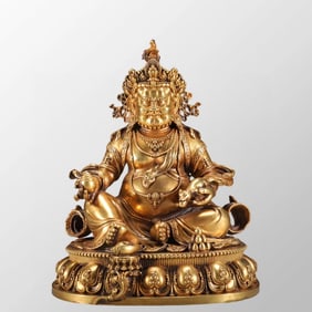 Tibetan Buddhism Gilt Gold Bronze Yellow Jambhala Statue