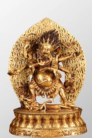 Tibetan Buddhism Gilt Gold Bronze Six Arm Mahakala Buddha Statue