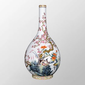 Chinese Qing Dynasty Gilt Edge Famille Rose Enamel Flower Bird Design Porcelain Vase