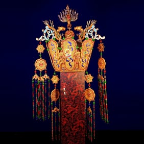 Exquisite Chinese Gold Wires Enamel Inlay Gem Phoenix Crown