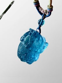 Beautiful Natural Aquamarine Carved Fortune Toad Pendant