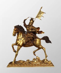 Vintage Tibetan Gilt Gold Copper King Gesar Statue