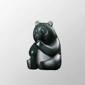 Chinese Natural Green Hetian Jade Bear Pendant