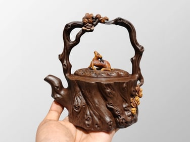 Chinese Yixing Zisha Clay Fortune Deer Handle Teapot w Artist Signed