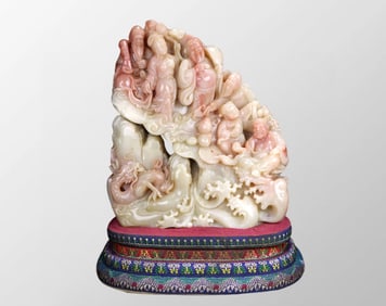 Superb Chinese Shoushan Stone Carved Eight Taoism Deity Statue