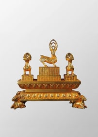 A Set Vintage Chinese Gilt Gold Bronze Fortune Deer Seal Statue