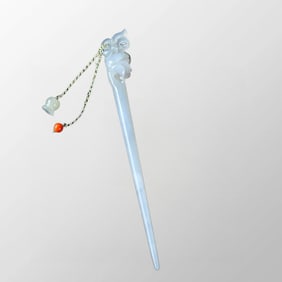 Chinese Hetian Jade Carved Flower Hair Decoration