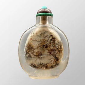 Old Chinese Crystal Inside Painting Mountain River Scene Design Snuff Bottle