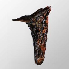 Vintage Ox Horn Carved Lotus Leaf Statue