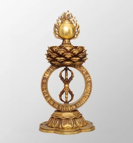 Vintage Tibetan Gilt Gold Bronze Pestle Xiangmo & Lotus Flower Statue