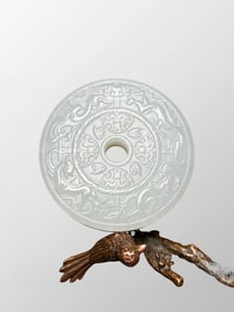 Chinese Natural Hetian Jade Carved Dragon Phoenix Pendant