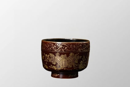 Old Chinese Gilt Gold Wooden-cored Lacquerware Melon Vegetable Design Cup