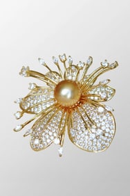 Exquisite Silver Plated Gilt Gold Inlay Pearl Flower Brooch