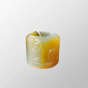 Inside Diameter 22mm Chinese Yellow Agate Carved Sage Thumb Ring