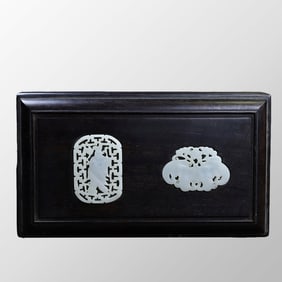 Vintage Chinese Zitan Wood Inlay Jade Jewellery Box