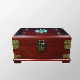 Vintage Red Acid Twig Wood Inlay Gems Jewellery Box