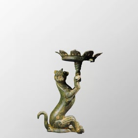 Vintage Chinese Bronze Tiger Candlestick