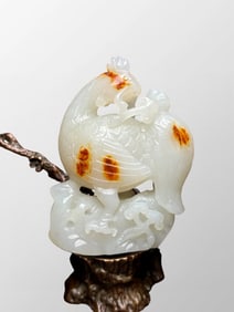 Chinese Qing Dynasty Hetian Jade Carved Rooster Statue