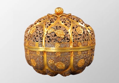 Openwork Vintage Chinese Gilt Gold Bronze Flowers Design Incense Burner