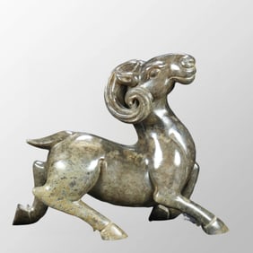 Vintage Chinese Hetian Jade Carved Fortune Sheep Statue