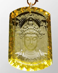 Beautiful Natural Yellow Crystal Carved Kwan-yin Pendant