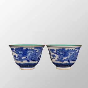 A Pair Chinese Clouds Dragon Design Blue And White Porcelain Cups