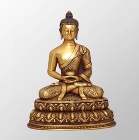 Vintage Tibetan Buddhism Gilt Gold Bronze Medicine Buddha Statue