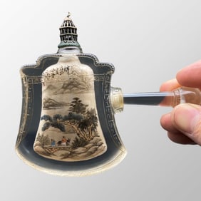Old Chinese Inside Painting Peking Glass Figure & Pine Tree Design Axe Shape Snuff Bottle w Stopper
