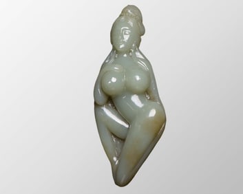 Vintage Chinese Hetian Jade Carved Nude Lady Statue