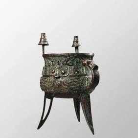 Vintage Chinese Bronze 3 Leg Wine Cup