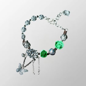 Beautiful Pure Silver & Jadeite Beads Bracelet